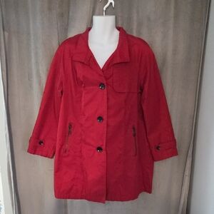 Laura Plus Size 16 Classic Red Women's Lightweight Trench Coat with Zip Pockets
